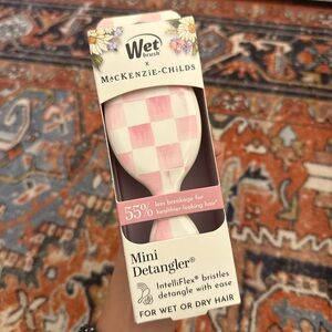 MacKenzie-Childs Pink and White Check Mini Detangler Brush